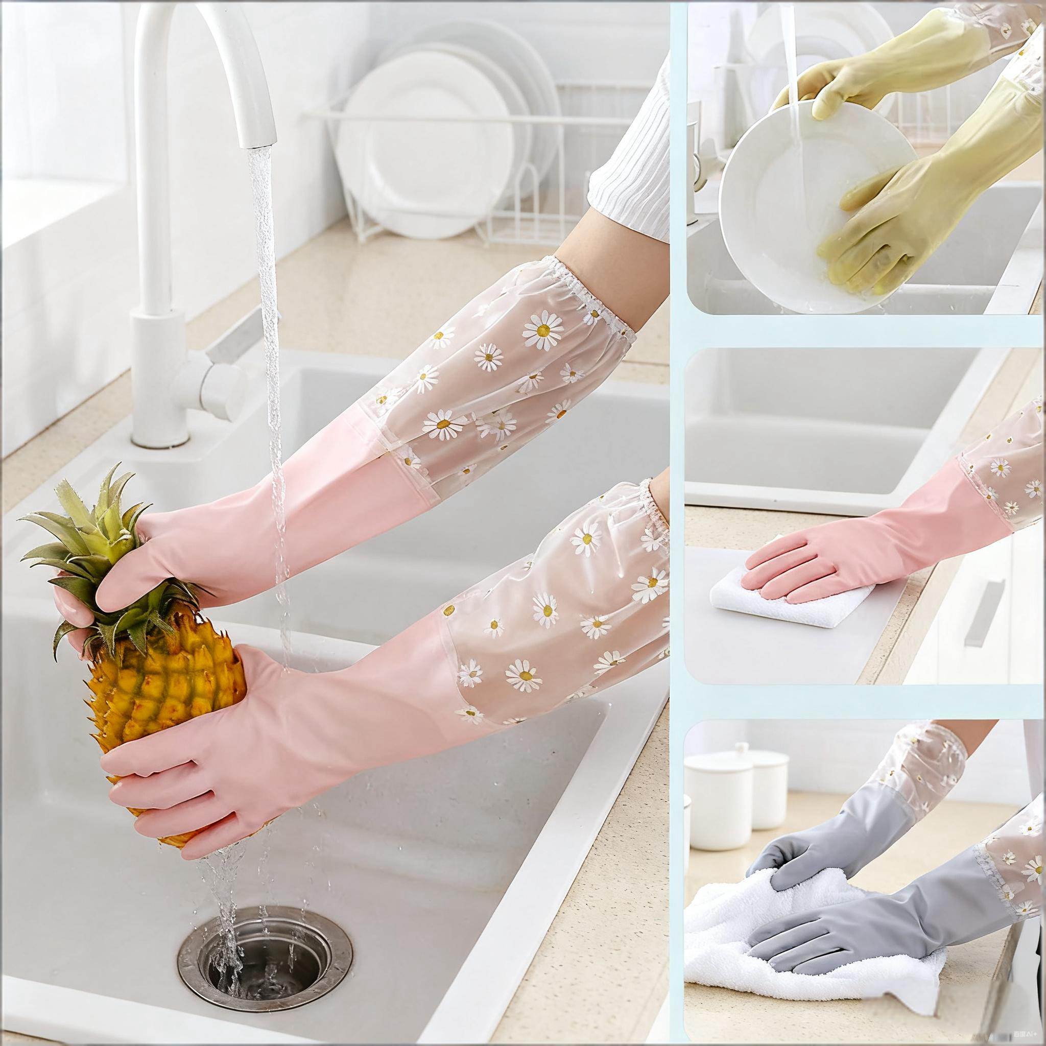 1 Pair Rubber Gloves Long Slee - Dish Glove Rubber 评论和价格