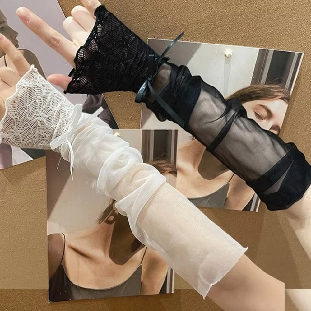 Y2K Lace Ruffle Mesh Gloves Sh - Fingerless Glove Knit 评论和价格