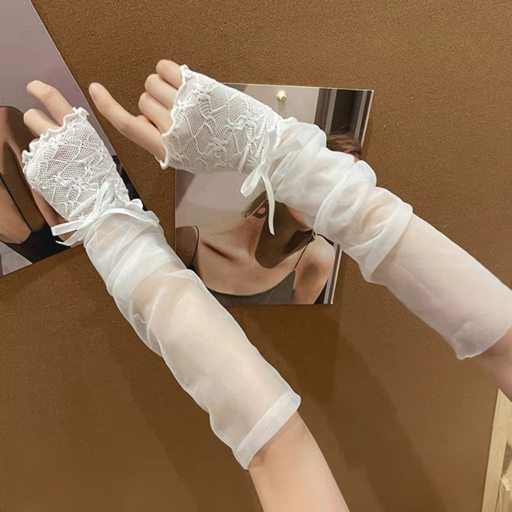 Y2K Lace Ruffle Mesh Gloves Sh - Fingerless Glove Knit 评论和价格