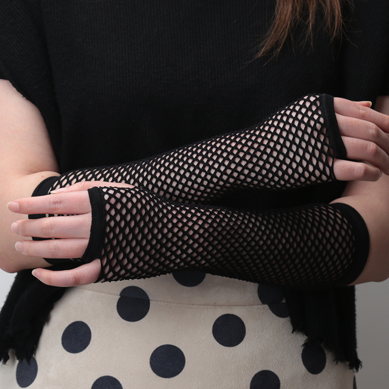 New black Fishnet Fingerless L - Fingerless Glove Knit 评论和价格