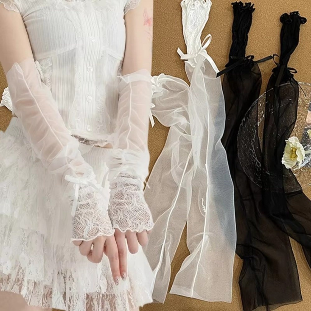 Harajuku Lace Ruffle Mesh Glov - Fingerless Glove Knit 评论和价格