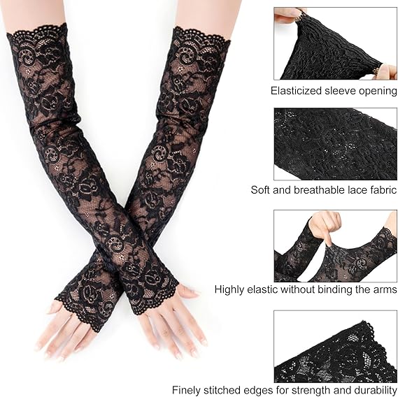 New 1Pair Sexy Lace Hollow-Out - Fingerless Glove Knit 评论和价格