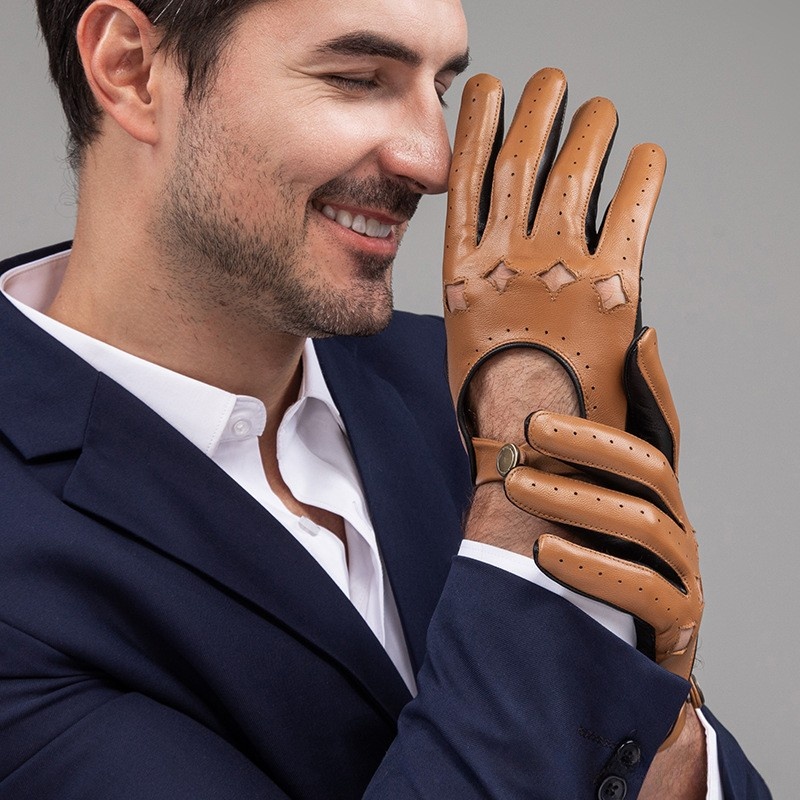 Men Leather Gloves Motorcycle  - Leather Driving Glove 评论和价格