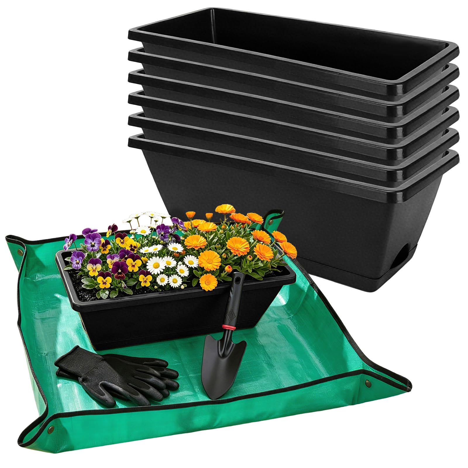 7 Black 17-Inch Rectangular Pl - Gardening Glove Waterproof 评论和价格
