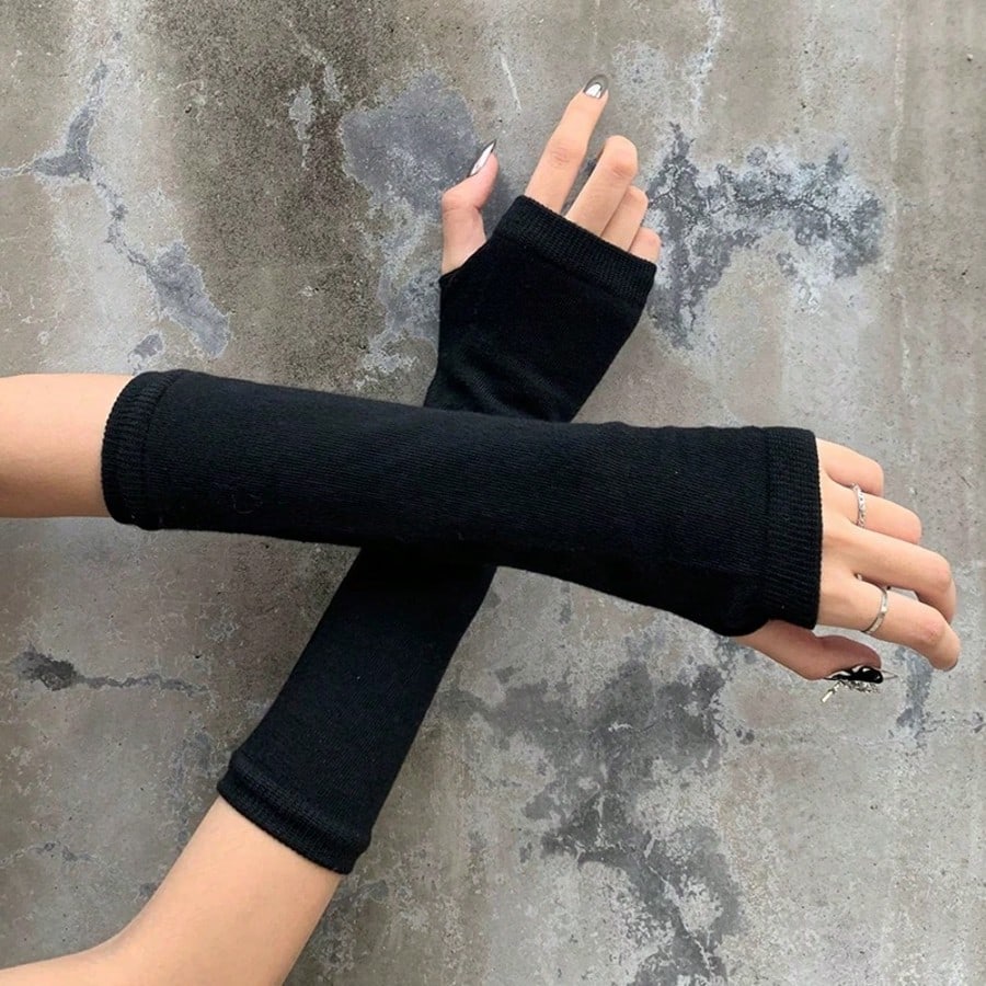 1 Pair Y2K Punk Striped Knitte - Fingerless Glove Knit 评论和价格