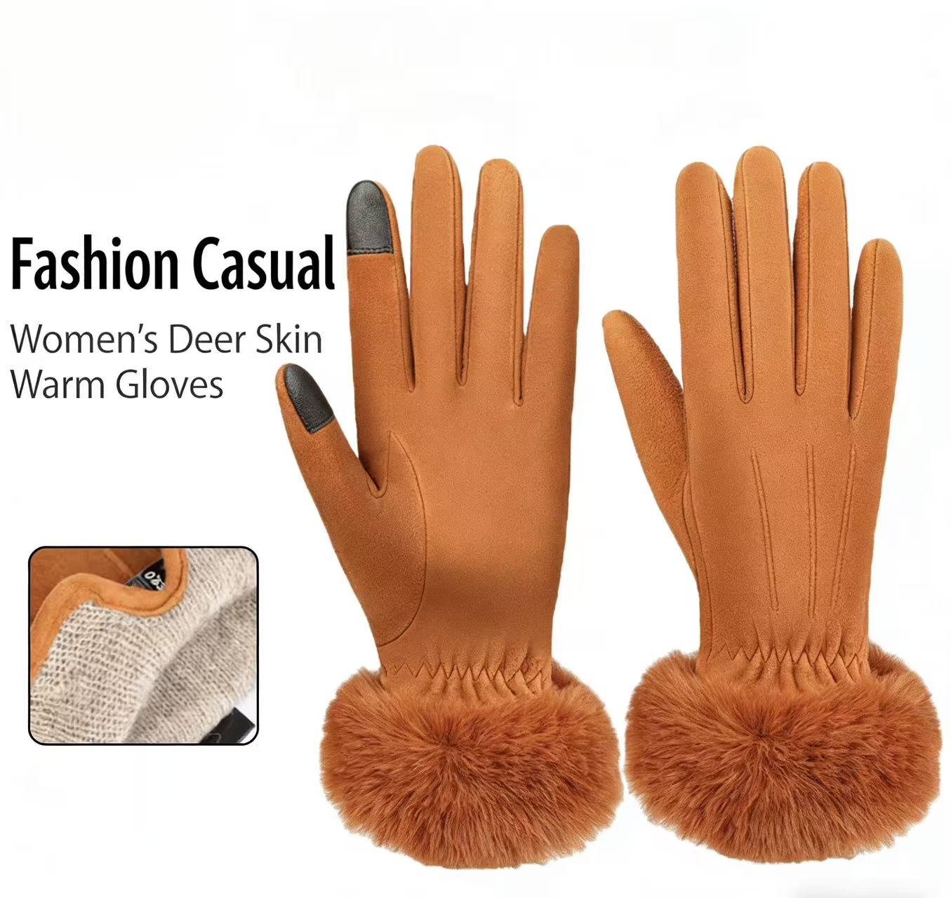 Women's Deerskin Warm Gloves A - Wool Glove Lined 评论和价格