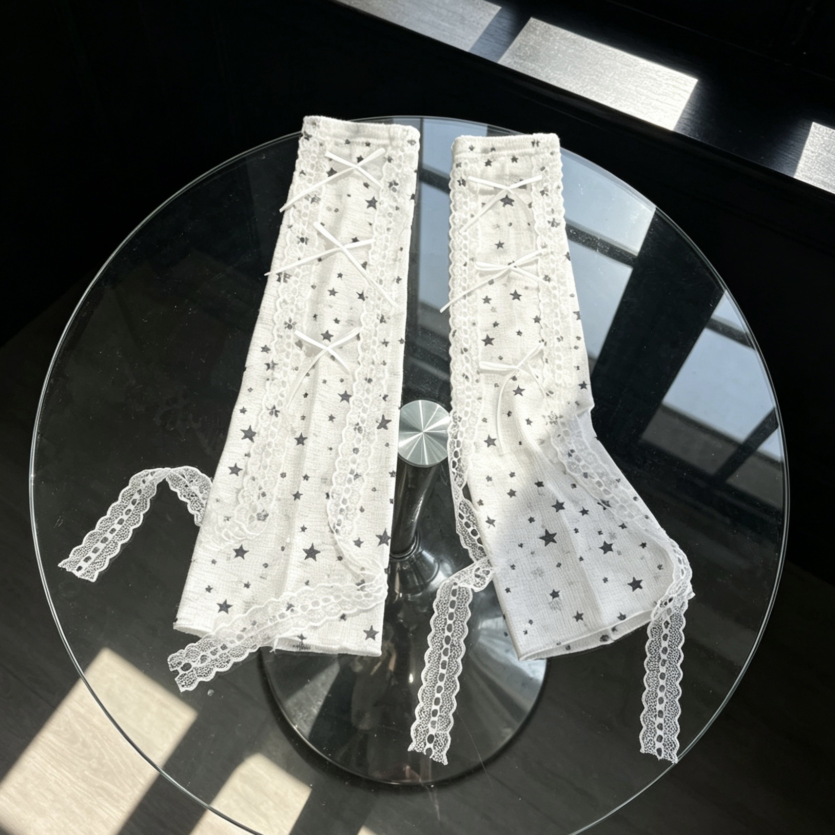 Kawaii Star Print Lace Arm Sle - Fingerless Glove Knit 评论和价格